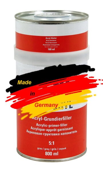 Acryl Grundierfiller SET grau 960 ml mit H&auml;rter